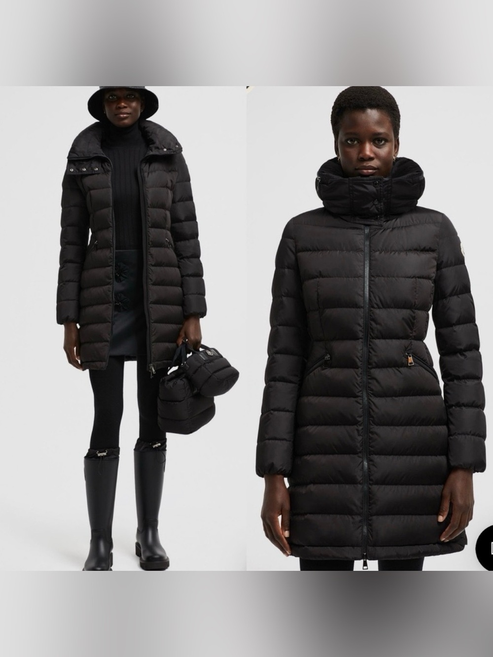 Moncler Flammette Long Puffer Jacket Women’s Size 0 Black Authentic Coat - Picture 2 of 14